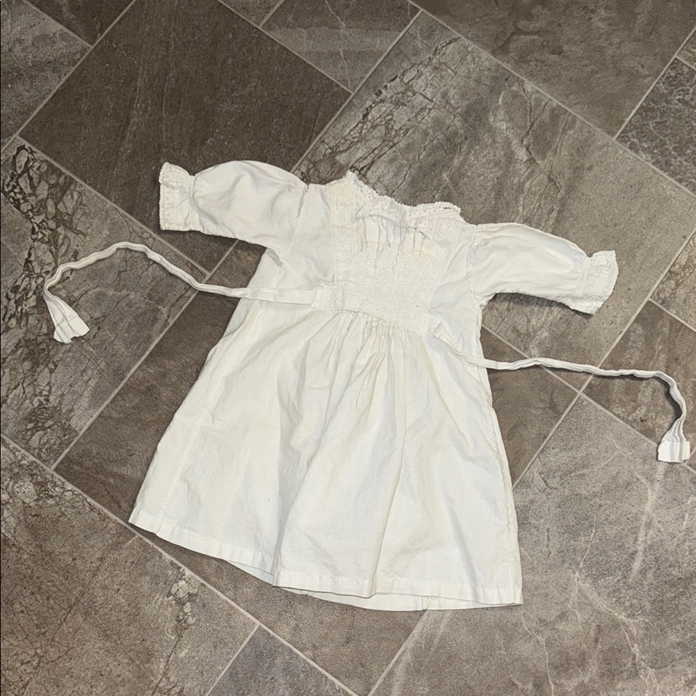 6/9m Antique Victorian baby gown cotton white with lace detailing